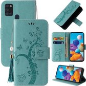 Voor Samsung Galaxy A21s Reliëf Lucky Tree Horizontale Flip Lederen Case met Houder & Kaartsleuf & Portemonnee & Lanyard (Groen)