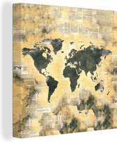 Canvas Wereldkaart - 50x50 - Wanddecoratie Wereldkaart - Vintage - Kranten