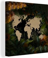 Canvas Wereldkaart - 20x20 - Wanddecoratie Wereldkaart - Simpel - Bloemen