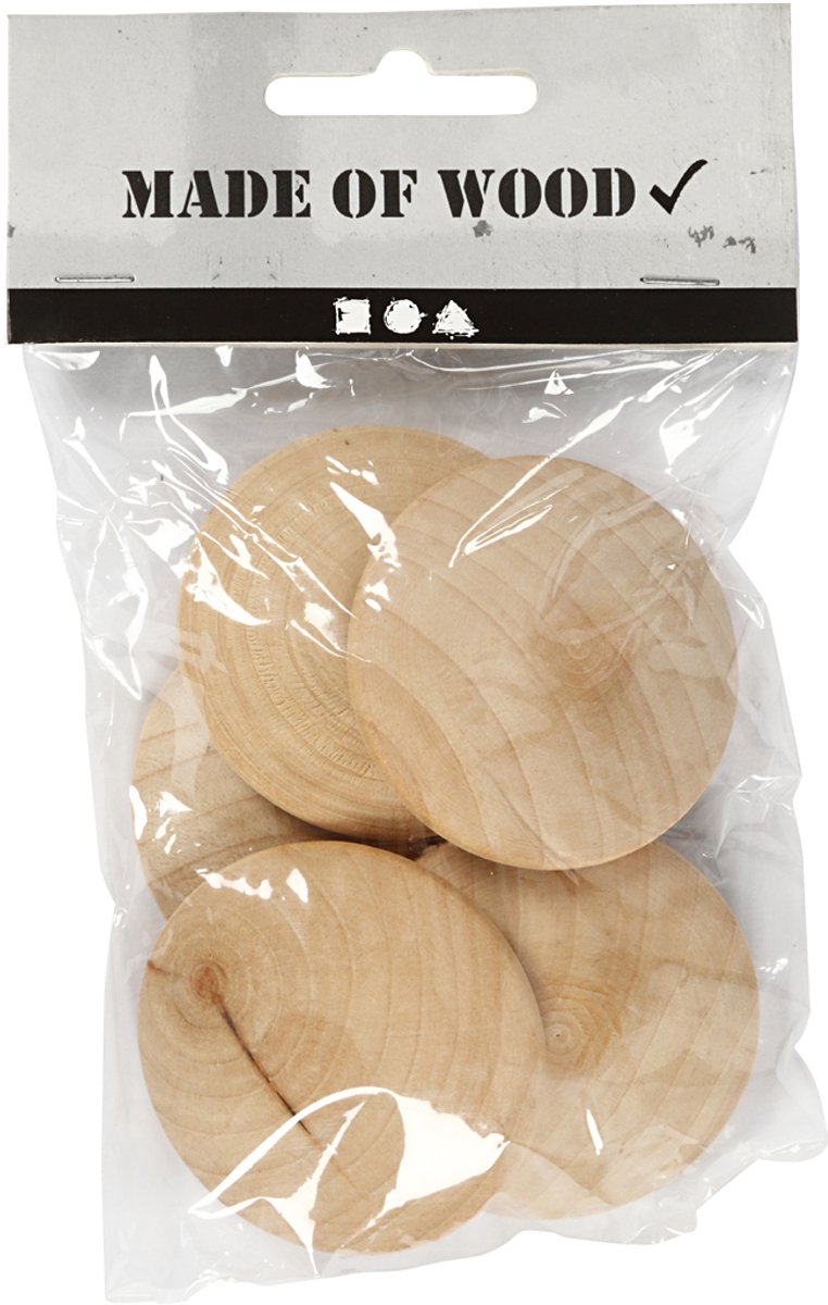 Houten knopen, d 50 mm, dikte 10 mm, 5 stuk/ 1 doos
