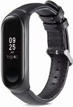 Leer Smartwatch bandje - Geschikt voor  Xiaomi Mi Band 5 leren bandje - zwart - Horlogeband / Polsband / Armband