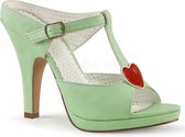 Siren-09 peeptoe sandaal pump met T-bandje en rood hart detail mint groen - Vintage Rockabilly - (EU 38 = US 8) - Pin Up Couture