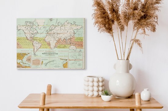 Ancienne carte du monde météorologique sur toile 2cm