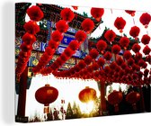 Canvas Schilderij Rode lampionnen in Beijing - 120x80 cm - Wanddecoratie