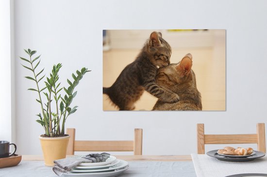 Chat câlin avec chaton 60x40 cm - Tirage photo sur toile (Décoration murale salon / chambre)
