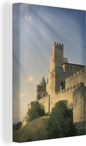 Canvas Schilderij Carcassonne - Zon - Kasteel - 80x120 cm - Wanddecoratie