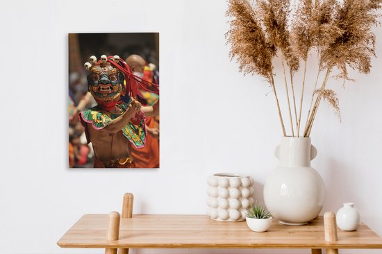 Tableau sur toile Danseuse avec masque au Bhoutan - 20x30 cm - Décoration murale