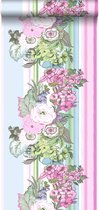 ESTAhome behangpapier vintage bloemen licht roze en turquoise - 138113 - 53 cm x 10,05 m