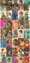 ESTAhome behang XXL vintage ansichtkaarten met vrouwengezichten meerkleurig - 158102 - 46,5 cm x 8,37 m