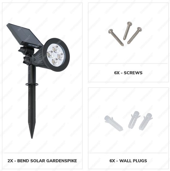 2x HOFTRONIC Bend - Solar Tuinspot - Zwart - IP65 Waterdicht - 2 lichtstanden - Tot 9 uur brandtijd - Kantelbaar Monokristal Zonnepaneel - 3000K Warm Wit (sfeervol) - Tuinverlichting op Zonne-energie