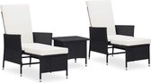 Medina 3-delige Loungeset met kussens poly rattan zwart