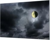 Wandpaneel Halve maan bij nacht  | 150 x 100  CM | Zwart frame | Akoestisch (50mm)