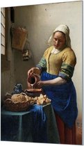 Wandpaneel Melkmeisje van Johannes Vermeer  | 100 x 150  CM | Zwart frame | Wand-beugels (27 mm)
