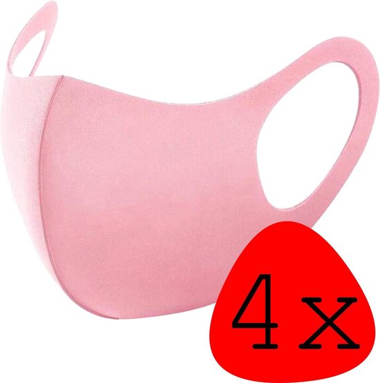 Wasbaar Mondkapje Roze Wasbaar Mondmasker Elastisch Mondkapjes - 4 stuks