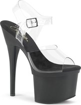Pleaser Sandaal met enkelband, Paaldans schoenen -38 Shoes- ESTEEM-708 Paaldans schoenen Zwart/Transparant