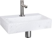 Ensemble lavabo plat Differnz - Marbre - Robinet droit chrome mat - 38 x 24 x 8 cm