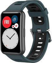 Strap-it Siliconen sport gesp bandje - geschikt voor Huawei Watch Fit / Huawei Watch Fit New - groen/zwart