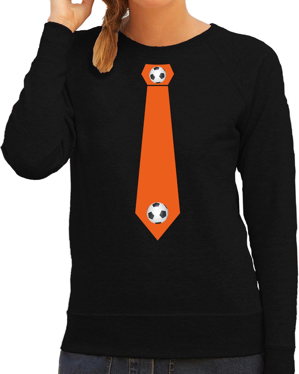 Zwarte fan sweater voor dames - oranje voetbal stropdas - Holland / Nederland supporter - EK/ WK trui / outfit S