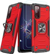Samsung A02s Hoesje Heavy Duty Armor Hoesje Rood - Galaxy A02s Case Kickstand Ring cover met Magnetisch Auto Mount- Samsung A02s screenprotector 2 pack