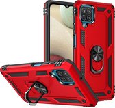 Samsung A12 Hoesje - Galaxy A12 Rood hoesje Anti-Shock Hybrid Armor case Ring houder TPU backcover met kickstand