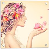Tuinposter – Bloemenmeisje met Opgestoken Haar - 50x50cm Foto op Tuinposter  (wanddecoratie voor buiten en binnen)