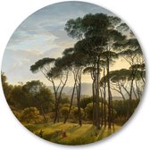 Italiaans landschap met parasoldennen te Rome - Muurcirkel 60cm - Wandcirkel voor buiten - Aluminium Dibond - Hendrik Voogd - Meesterwerken