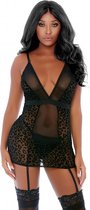 Feline Frisky Chemise Set - Black - L