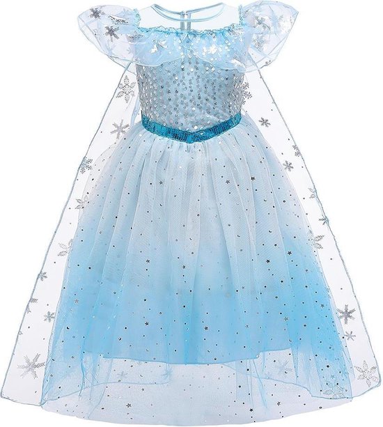 Prinses - Blauwe Elsa kristallen jurk - Frozen -  Prinsessenjurk - Verkleedkleding - Blauw - 134/140 (8/9 jaar)