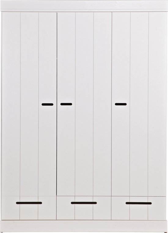 WOOOD Connect Kledingkast 3-Deurs met Lade - Grenen - Wit - 195x140x53
