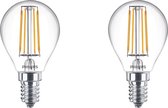 PHILIPS - LED Lamp Filament - Set 2 Stuks - Classic Lustre 827 P45 CL - E14 Fitting - 4.3W - Warm Wit 2700K | Vervangt 40W - BSE