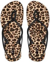 Xq Footwear Teenslippers Panter Dames Zwart/beige Mt 37