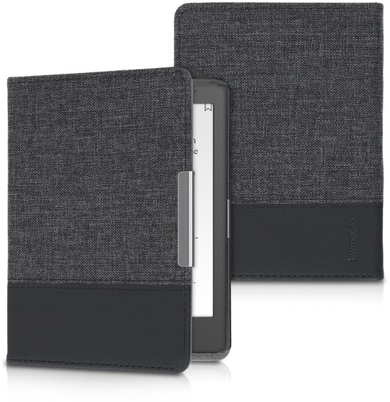 kwmobile hoes geschikt voor Kobo Aura Edition 1 - Canvas beschermhoes in antraciet / zwart - Voor e-reader van Merkloos — afbeelding 4