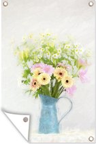 Bouquet de fleurs peint en pot affiche de jardin toile en vrac 120x180 cm - Toile de jardin / Toile d'extérieur / Peintures d'extérieur (décoration de jardin) XXL / Groot format!