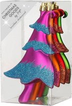 8x stuks kunststof kersthangers kerstbomen gekleurd 14,5 cm kerstornamenten - Kunststof ornamenten kerstversiering
