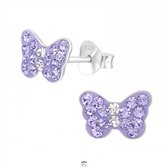 Oorbellen meisje zilver | Zilveren oorstekers lila vlinder met kristallen