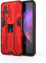 Voor vivo V21 Supersonic PC + TPU Schokbestendige beschermhoes met houder (rood)