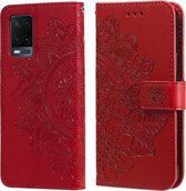 Voor OPPO A54 4G 7-bloemblaadje Bloemen Embossing Patroon Horizontale Flip PU Lederen Case met Houder & Kaartsleuven & Portemonnee & Fotolijst (Rood)