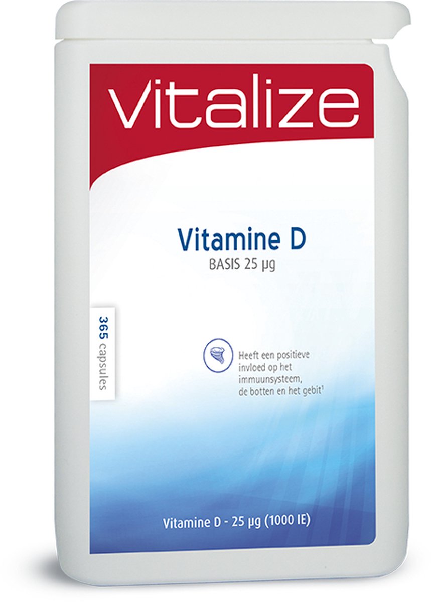 Vitalize Vitamine D Basis 25µg 365 capsules - Voor het behoud van sterke botten en tanden - Ondersteunt het immuunsysteem