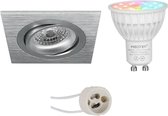 Mi-Light MiBoxer - LED Spot Set GU10 - Smart LED - Wifi LED - Slimme LED - 4W - RGB+CCT - Aanpasbare Kleur - Dimbaar - Primux Borny Pro - Inbouw Vierkant - Mat Zilver - Kantelbaar - 92mm