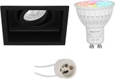 Mi-Light MiBoxer - LED Spot Set GU10 - Smart LED - Wifi LED - Slimme LED - 4W - RGB+CCT - Aanpasbare Kleur - Dimbaar - Luxino Domy Pro - Inbouw Vierkant - Mat Zwart - Verdiept - Kantelbaar - 