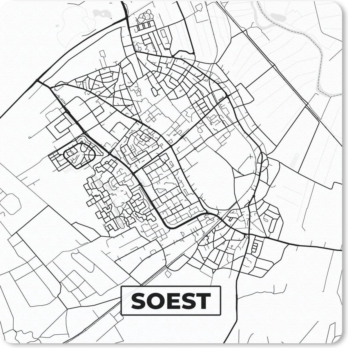 Muismat 30x30 cm - Mousepad Kaart - Soest - Zwart - Wit - Muismatten