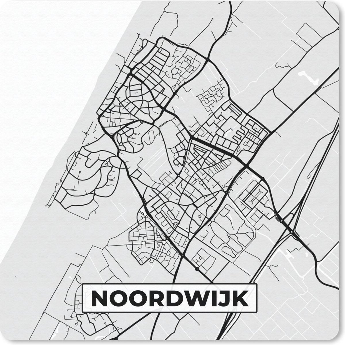 Muismat 20x20 cm - Mousepad Stadskaart - Noordwijk - Grijs - Wit - Muismatten