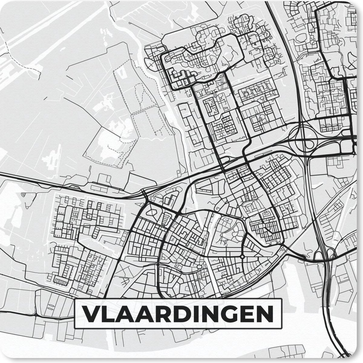 Muismat 20x20 cm - Mousepad Stadskaart - Vlaardingen - Grijs - Wit - Muismatten