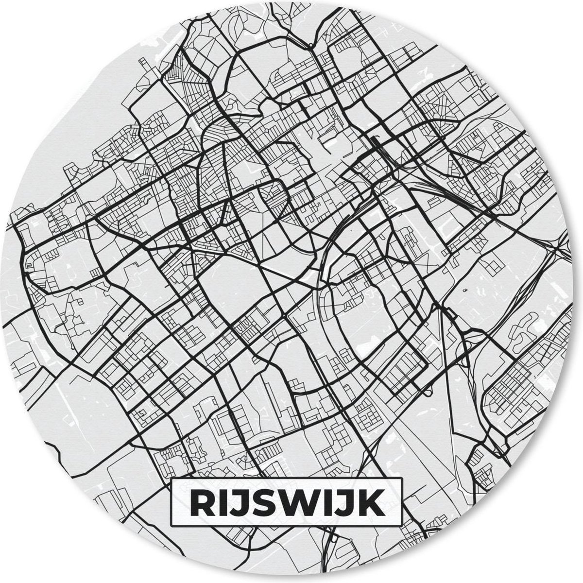 Muismat rond 30x30 cm - Mousepad Stadskaart - Rijswijk - Grijs - Wit - Ronde muismatten