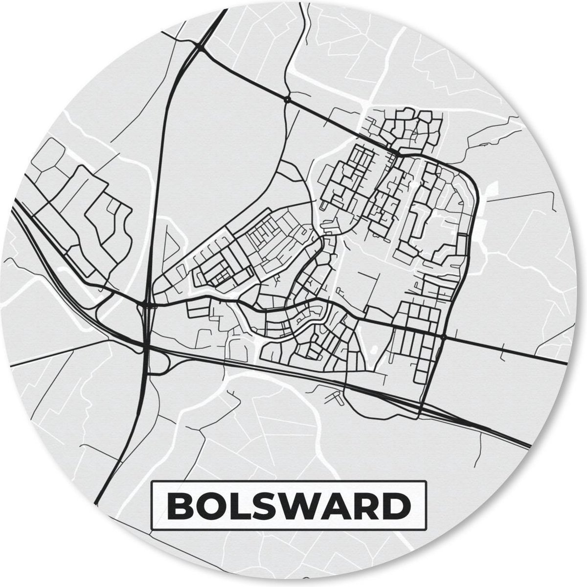 Muismat rond 20x20 cm - Mousepad Stadskaart - Bolsward - Grijs - Wit - Ronde muismatten