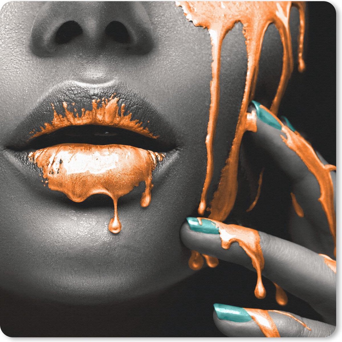 Muismat 30x30 cm - Mousepad Lippen - Oranje - Zwart - Muismatten