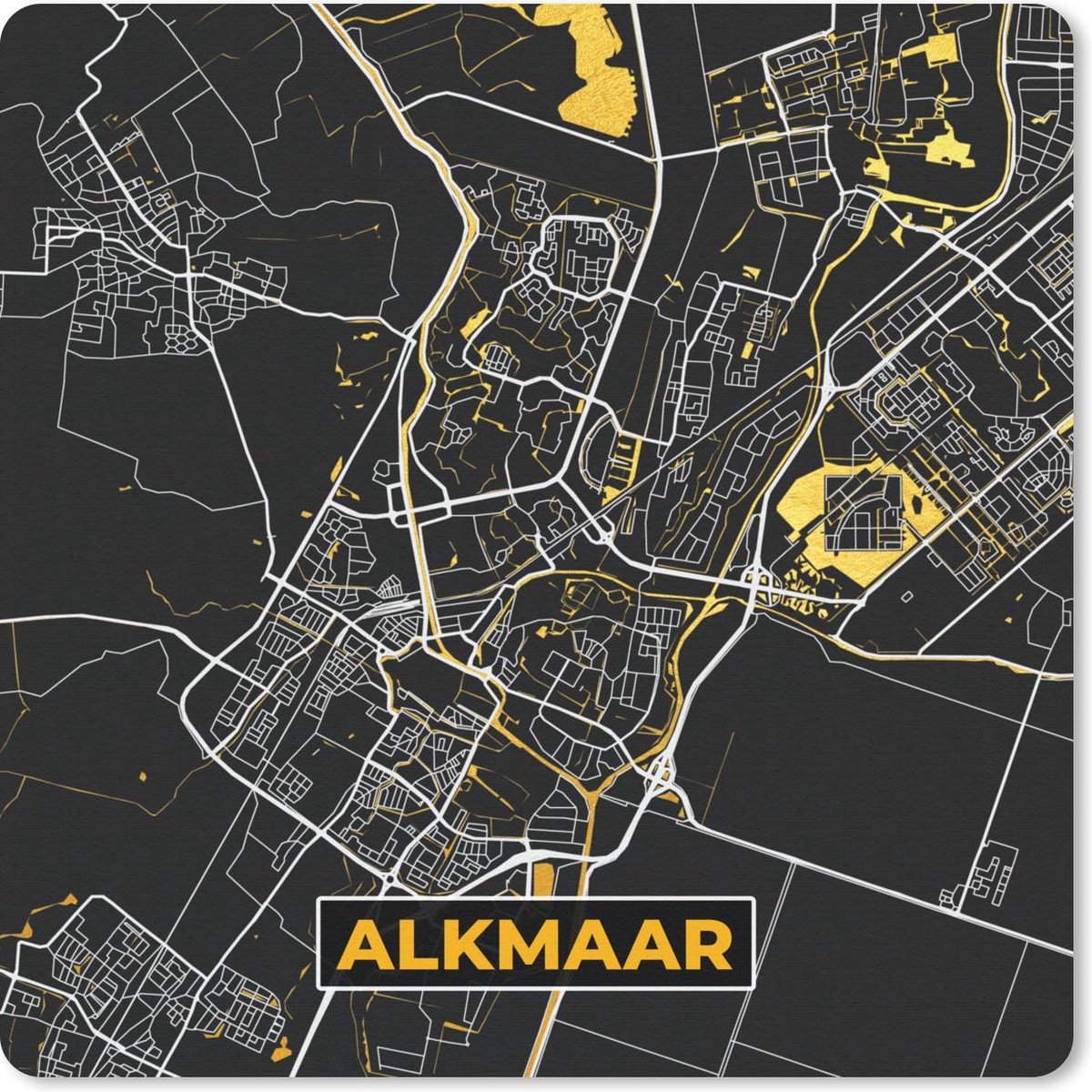 Muismat 30x30 cm - Mousepad Plattegrond - Alkmaar - Goud - Zwart - Muismatten - Stadskaart
