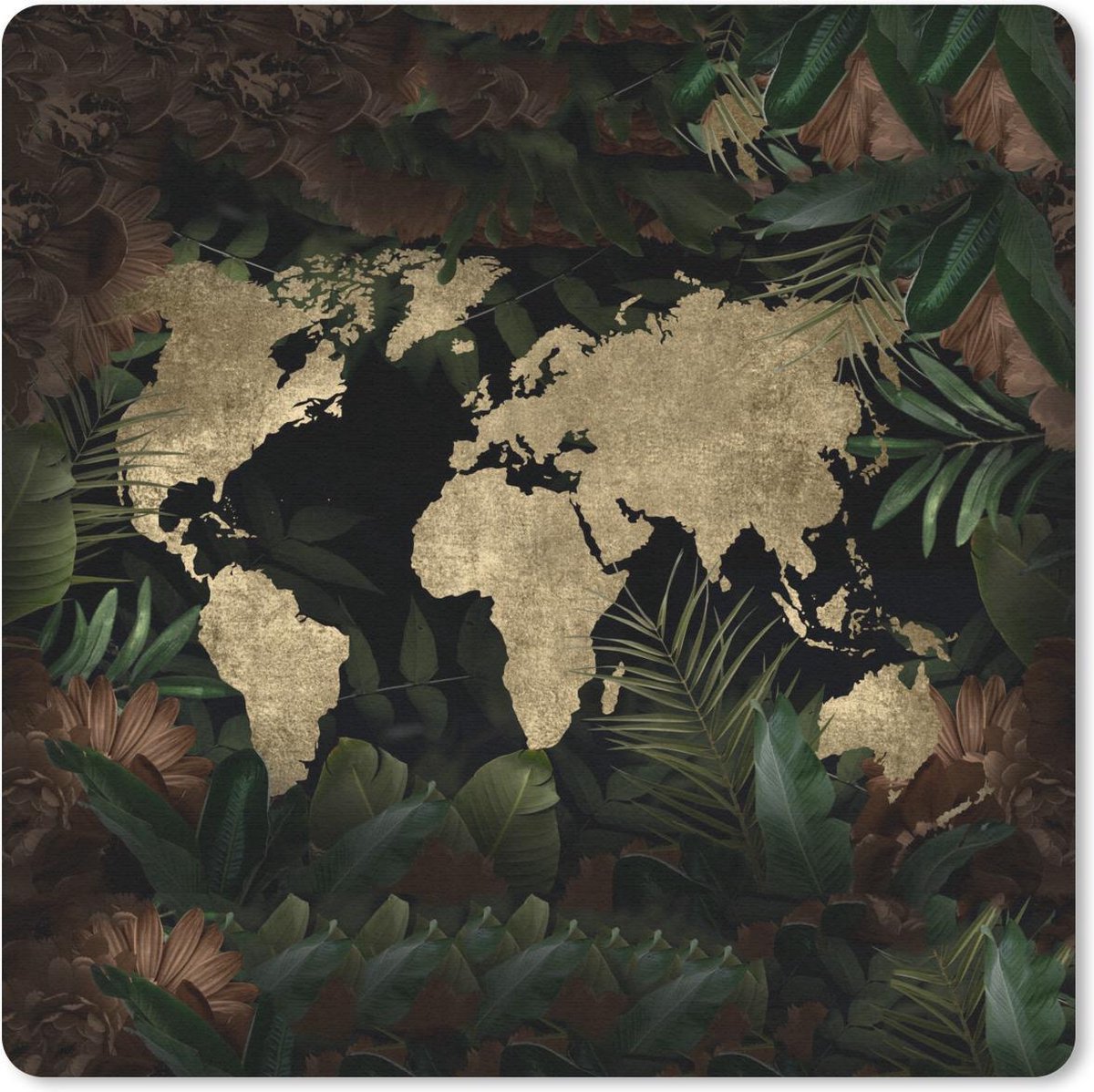 Muismat 20x20 cm - Mousepad Wereldkaart - Planten - Retro - Muismatten