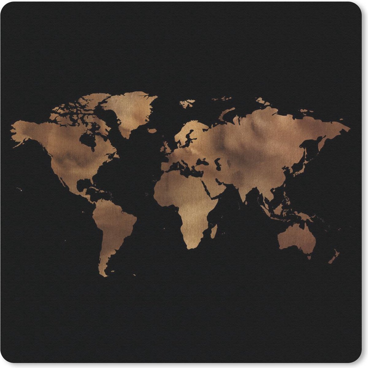 Muismat 30x30 cm - Mousepad Wereldkaart - Goud - Zwart - Muismatten
