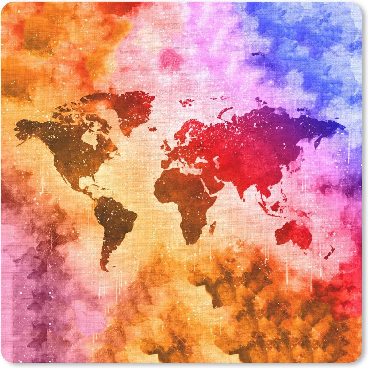 Muismat 30x30 cm - Mousepad Wereldkaart - Kleuren - Abstract - Muismatten